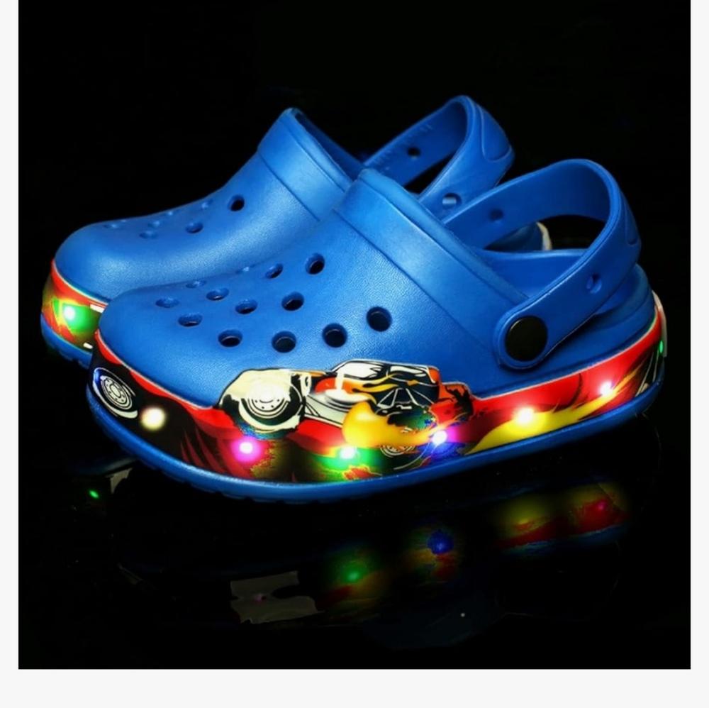 Blue Light-Up Clogs with Car Design